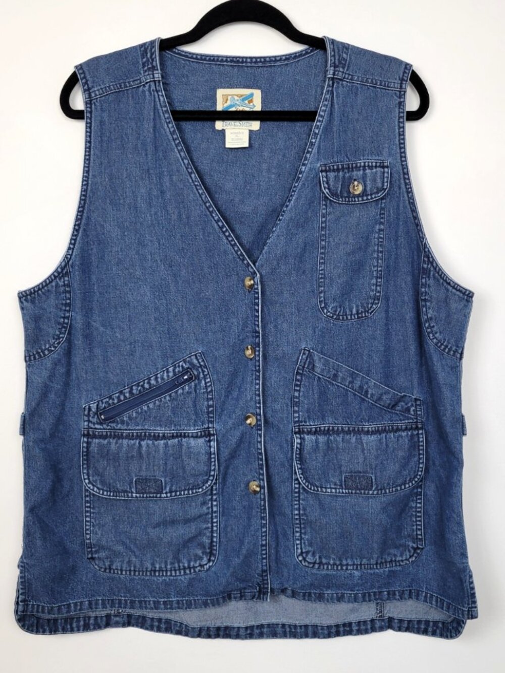 Vintage 90s TravelSmith Denim Utility Cargo Vest